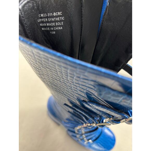 NWOB Dolls Kill Current Mood Hardcore Dazzle Platinum boots blue Sz 10 goth punk - Picture 8 of 10